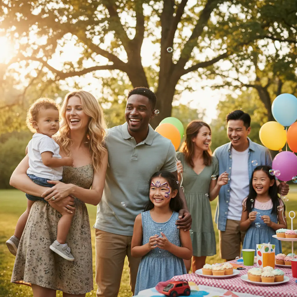 Parents smiling at a kids party