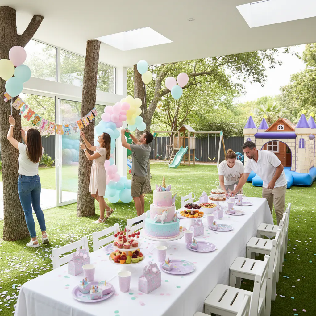 Our team setting up a kids party